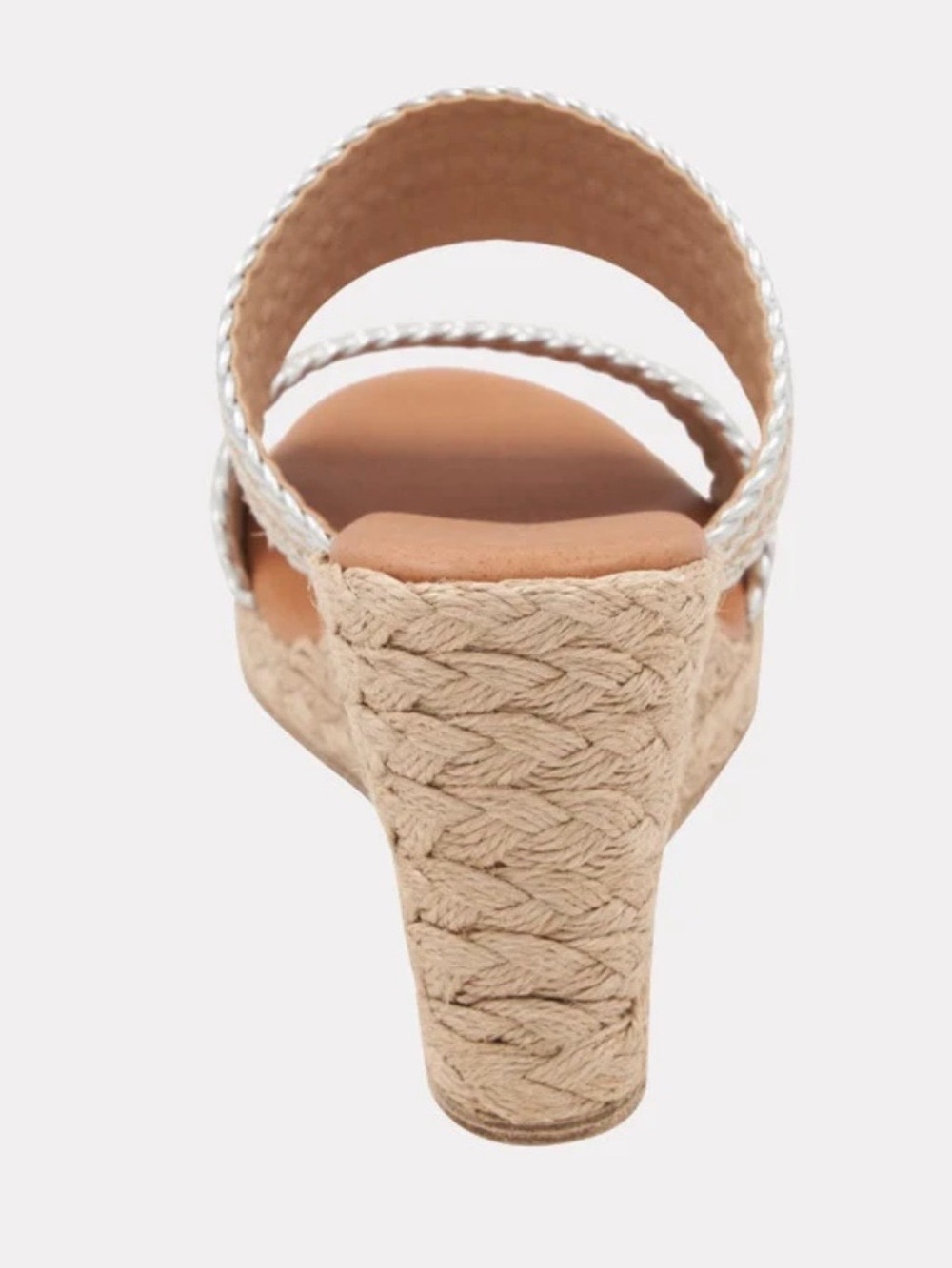 Andre Assous Natural Silver Raffia Espadrille Wedge Sandals Sz 11 Made in Spain - Picture 7 of 8